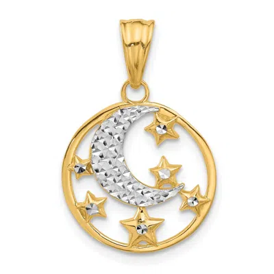 Diamond2deal 14k Yellow Gold White Rhodium Diamond-cut Moon Stars Pendant
