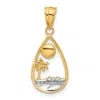 Diamond2deal 14k Yellow Gold White Rhodium Diamond Cut Ocean Scene Teardrop Pendant In Yellow