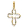 Diamond2deal 14k Yellow Gold White Rhodium Diamond-cut Pointed Cross Pendant In Yellow