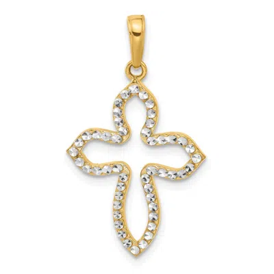 Diamond2deal 14k Yellow Gold White Rhodium Diamond-cut Pointed Cross Pendant
