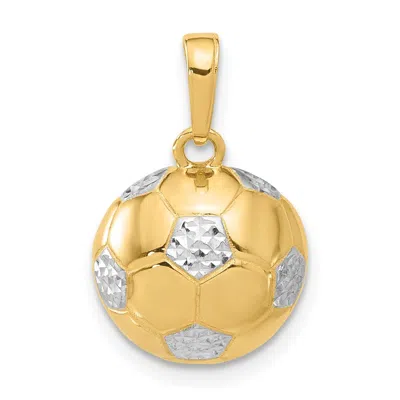 Diamond2deal 14k Yellow Gold White Rhodium Diamond-cut Soccer Ball Pendant