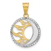 Diamond2deal 14k Yellow Gold White Rhodium Diamond-cut Sun Moon Pendant In Yellow