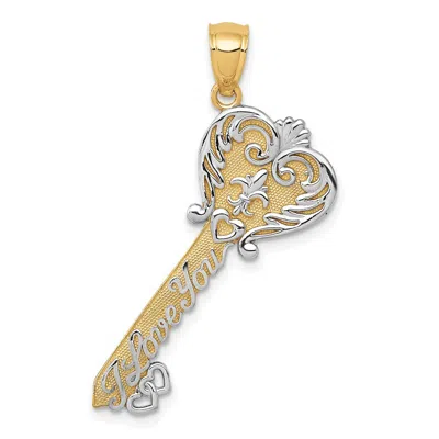 Diamond2deal 14k Yellow Gold White Rhodium Polished I Love You Filigree Heart Key Charm