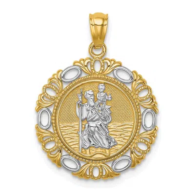 Diamond2deal 14k Yellow Gold White Rhodium Solid St. Christopher Medal Edge Pendant In Gray