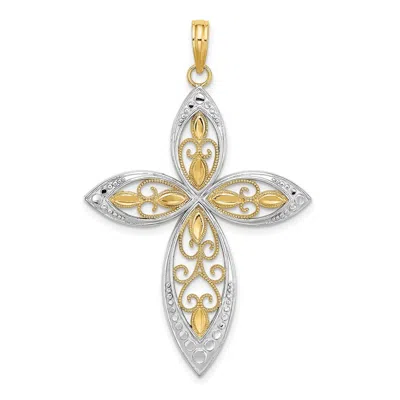 Diamond2deal 14k Yellow Gold With Rhodium Beaded Filigree Cross Charm Pendant In Metallic