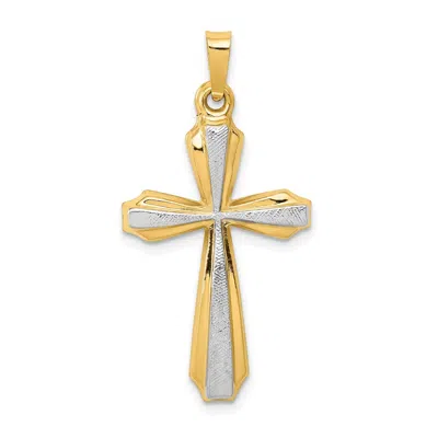 Diamond2deal 14k Yellow Gold With Rhodium Textured And Polished Passion Cross Pendant