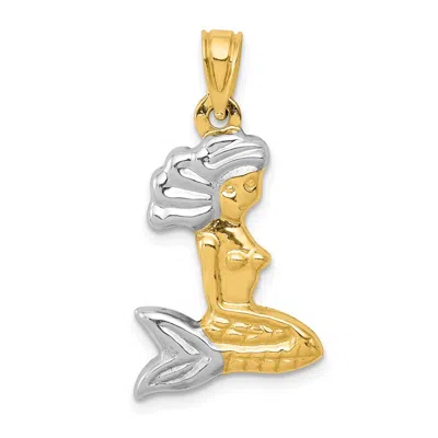 Diamond2deal 14k Yellow Gold With White Rhodium 3-d Mermaid Pendant