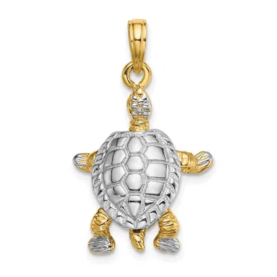 Diamond2deal 14k Yellow Gold With White Rhodium 3-d L Turtle Moveable Head Charm In Metallic