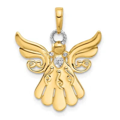 Diamond2deal 14k Yellow Gold With White Rhodium Diamond-cut Angel Pendant