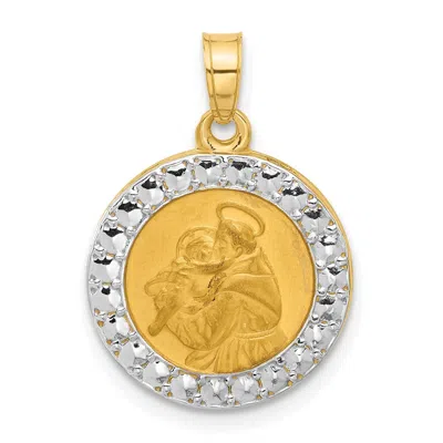 Diamond2deal 14k Yellow Gold With White Rhodium Hollow St. Anthony Medal