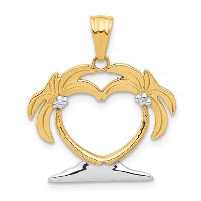 Diamond2deal 14k Yellow Gold With White Rhodium Palm Tree Heart Pendant