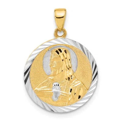 Diamond2deal 14k Yellow Gold With White Rhodium Satin And Diamond-cut Reversible Mary / Jesus Pendant