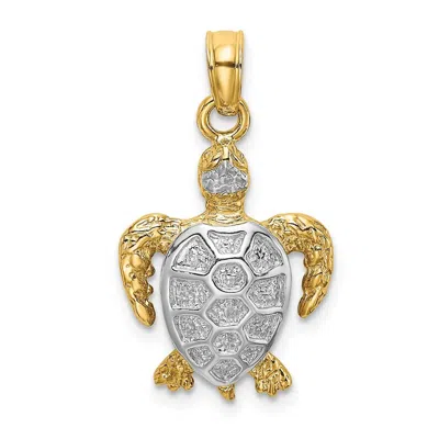 Diamond2deal 14k Yellow Gold With White Rhodium Swimming Sea Turtle Charm Pendant In Multi