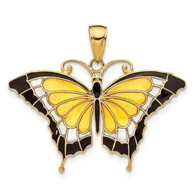 Diamond2deal 14k Yellow Gold Yellow Enameled Butterfly Pendant