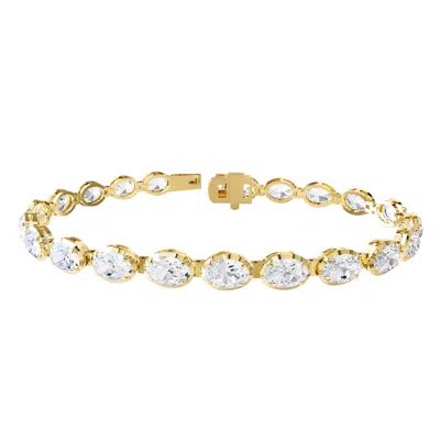 Diamond2deal 18k Vermeil Plated Silver 11 Ct Oval Cut Lab Grown Diamond Tennis Bracelet 7" Vvs-vs In Yellow