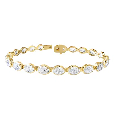 DIAMOND2DEAL 18K VERMEIL PLATED SILVER 11 CT OVAL CUT LAB GROWN DIAMOND TENNIS BRACELET 7"