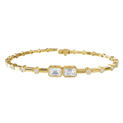 DIAMOND2DEAL DIAMOND2DEAL 18K VERMEIL PLATED SILVER 2.25 CT RADIANT CUT LAB GROWN DIAMOND LINK BRACELET 7" VVS-VS