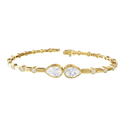 DIAMOND2DEAL 18K VERMEIL PLATED SILVER 2.5 CT PEAR CUT LAB GROWN DIAMOND BANGLE BRACELET 7"