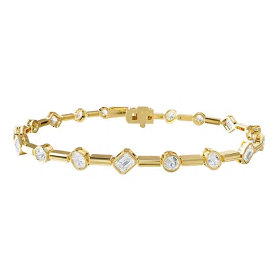 Diamond2deal 18k Vermeil Plated Silver 2.8 Ct Multi Shape Lab Grown Diamond Bangle Bracelet 7" In Yellow