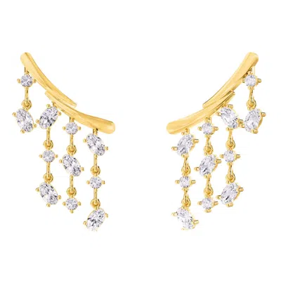 Diamond2deal 18k Vermeil Plated Silver 3 Ct Oval Cut Lab Grown Diamond Fancy Drop & Dangle Earrings  In Yellow