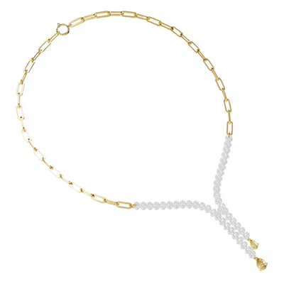 Diamond2deal 18k Vermeil Plated Silver 4.15 Ct Pear Cut White & Yellow Lab Grown Diamond Drop Necklace 18"