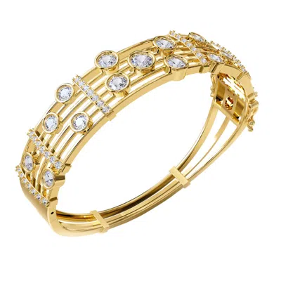 Diamond2deal 18k Vermeil Plated Silver 5 Ct Round Lab Grown Diamond Bangle Bracelet 7" Vvs-vs In Yellow