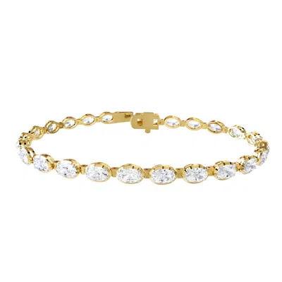 Diamond2deal 18k Vermeil Plated Silver 7.30 Ct Oval Cut Lab Grown Diamond Tennis Bracelet 7" In Yellow