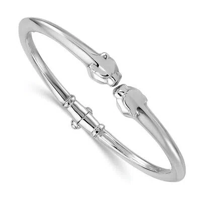 Pre-owned Diamond2deal 18k White Gold Polished Panther Hinged Cuff Bracelet For Women 10.32g