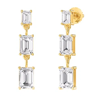 Diamond2deal 18k Yellow Gold Vermeil 4 Ct Emerald Cut Lab Grown Diamond Drop & Dangle Earrings Vvs-v