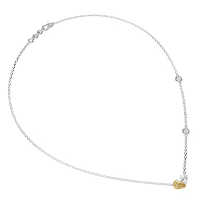 Diamond2deal 925 Sterling Silver 1.70 Ct Pear Cut White & Yellow Lab Grown Diamond Pendant Necklace 18" Vvs Vs