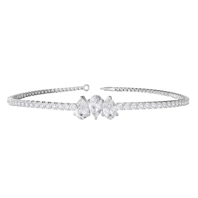 Diamond2deal 925 Sterling Silver 2.75 Ct Pear Cut Lab Grown Diamond Bangle Bracelet 7" In White