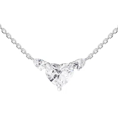 Diamond2deal 925 Sterling Silver 3.15 Ct Heart Shape Lab Grown Diamond Heart Pendant Necklace 18" In Pink