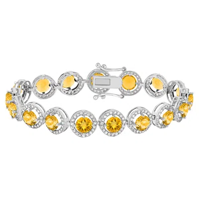 Diamond2deal 925 Sterling Silver Citrine & White Topaz Tennis Bracelet 7.25"