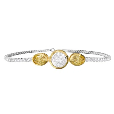 Diamond2deal 925 Sterling Silver Silver 4 Ct Round & Oval Cut Yellow & White Lab Grown Diamond Bangle Bracelet 7"