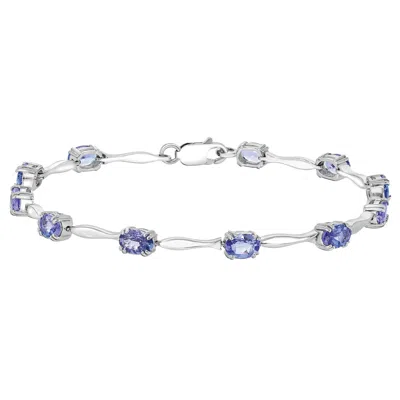 Diamond2deal 925 Sterling Silver Tanzanite Station Bracelet With Lobster Clasp 7.5"