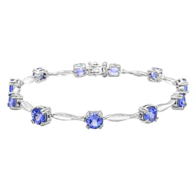 Diamond2deal 925 Sterling Silver Tanzanite Tennis Bracelet 7.5"