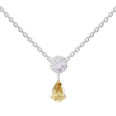 DIAMOND2DEAL DIAMOND2DEAL 925 STERLING SILVER TWO-TONE 1.30 CT ROUND & PEAR CUT WHITE & YELLOW LAB GROWN DIAMOND 