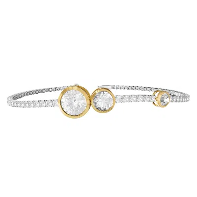 Diamond2deal 925 Sterling Silver Two-tone 3.5 Ct Round Lab Grown Diamond Bracelet 7" In White