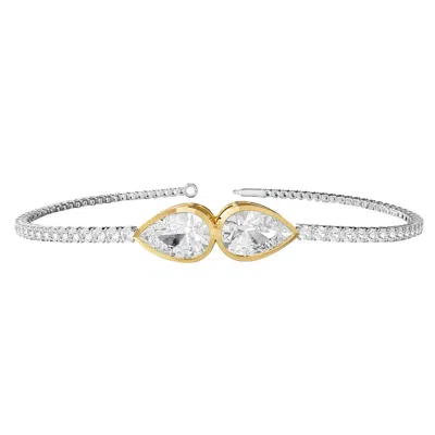 Diamond2deal 925 Sterling Silver Two-tone 3.9 Ct Pear Cut Lab Grown Diamond Tennis Bracelet 7" Vvs-v In Multi