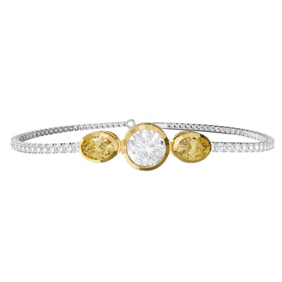 Diamond2deal 925 Sterling Silver Two-tone 4 Ct Round & Oval Cut Yellow & White Lab Grown Diamond Ten In Multi