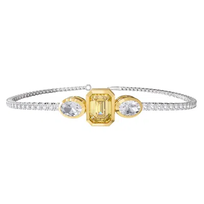 Diamond2deal 925 Sterling Silver Two-tone 4.8 Ct Radiant Cut Yellow & White Lab Grown Diamond Bracelet 7" Vvs Vs
