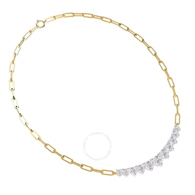 Diamond2deal 925 Sterling Silver Two-tone 5.8 Ct Round Lab Grown Diamond Necklace 18" Vvs-vs In Multi