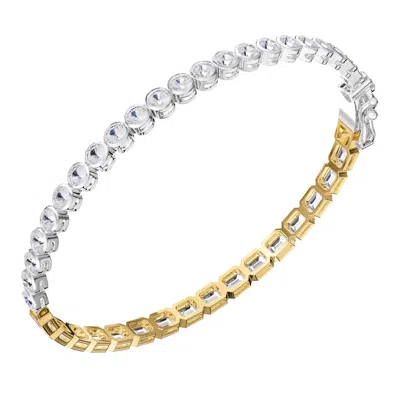 Diamond2deal 925 Sterling Silver Two-tone 6.4 Ct Round & Emerald Cut Lab Grwon Diamond Tennis Bracel In Multi