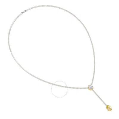 Diamond2deal 925 Sterling Silver Two-tone 7 Ct Round & Pear Lab Grown Diamond Drop Necklace 18" Vvs- In Multi