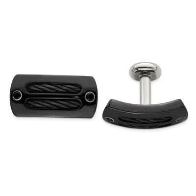 Diamond2deal Black Ti Cable & Black Spinel Silver Bezel Cufflinks