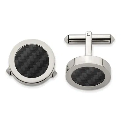 Diamond2deal Chsisel Titanium Polished With Black Carbon Fiber Inlay Cuff Links In Silver
