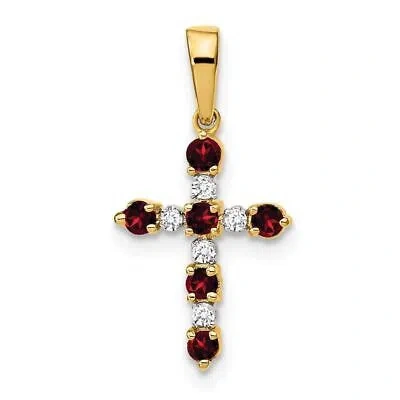 Pre-owned Diamond2deal 14k Yellow Gold Garnet And Diamond Cross Pendant Fine Jewelry