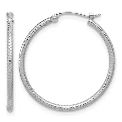 Diamond2deal Platinum Polished Textured 1.5mm Round Hoop Earrings In Metallic