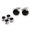 Diamond2deal Rhodium-plated Black Enameled Cuff Link And Tuxedo Studs Set