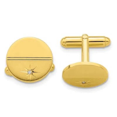 Diamond2deal Rhodium-plated Diamond Accent Polished And Satin Cuff Links In Yellow